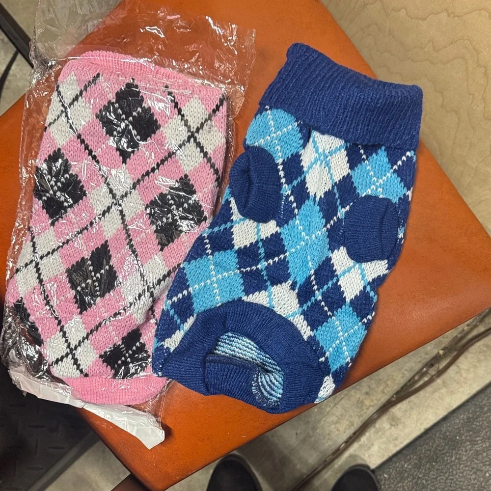 Argyle Dog Sweaters in Pink and Blue